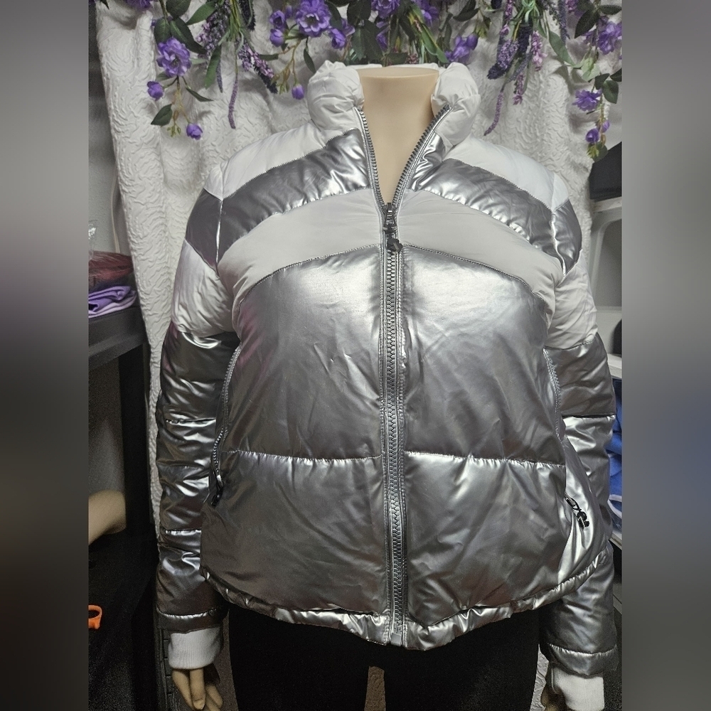Sports Illustrated Swim Silver Puffer Jacket with Reflective Finish